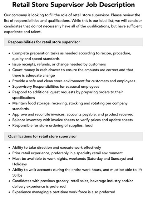 retail supervisor pay|retail store supervisor job duties.